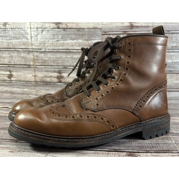 Allen Edmonds Brown Leather Wingtip Combat Boots Vibram Sole Men\'s 10.5 D Allen Edmonds Mens DALTON Brown Leather Wingtip Dress Boots  main image 4